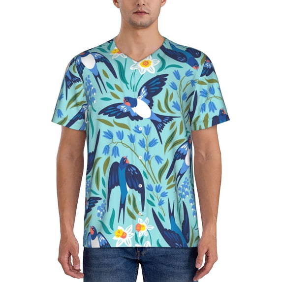 Lsque Flying Swallows Pattern Mens Polo Golf Shirts Funny Graphics Shorts Sleeve Button Shirts Baseball T-shirt-XX-Large