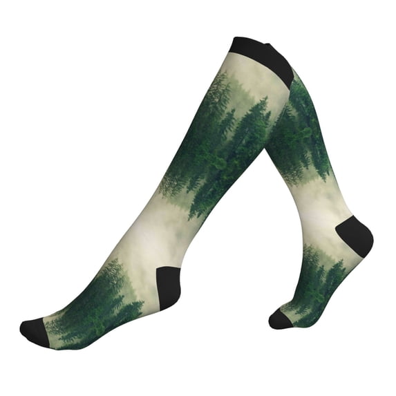 Lsque Fog Forest Pattern Sport Compression Socks for Men & Women 15-20 mmHg Knee High Nurse Pregnant Running Medical and Travel Athletic