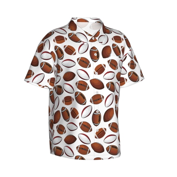 Lsque Football pattern Hawaiian Shirt for Men, Unisex Summer Beach Casual Short Sleeve Button Down Shirts-Small