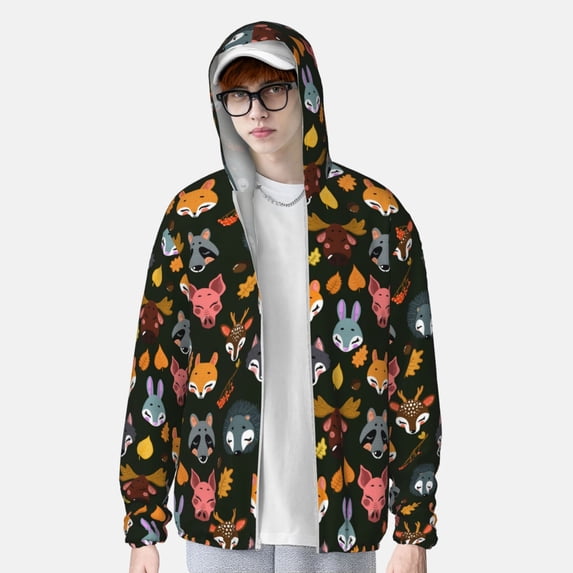Lsque Forest Animal Faces UPF 50+ Lightweight Sun Protection Men's Women's Long Sleeve Shirt, Hoodie Performance -3X-Large