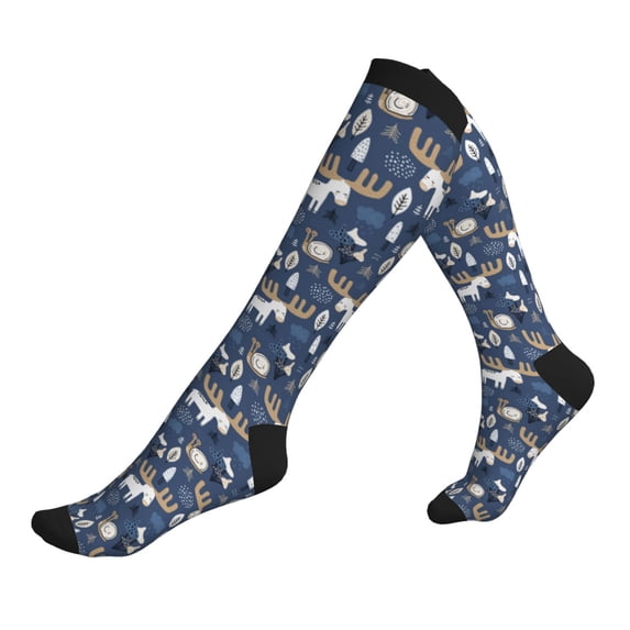 Lsque Forest Elk Pattern Sport Compression Socks for Men & Women 15-20 mmHg Knee High Nurse Pregnant Running Medical and Travel Athletic