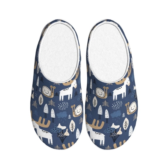 Lsque Forest Elk Pattern Womens Comfort Cotton on Scuff With Memory Foam and Anti-skid Sole Slipper-40/41