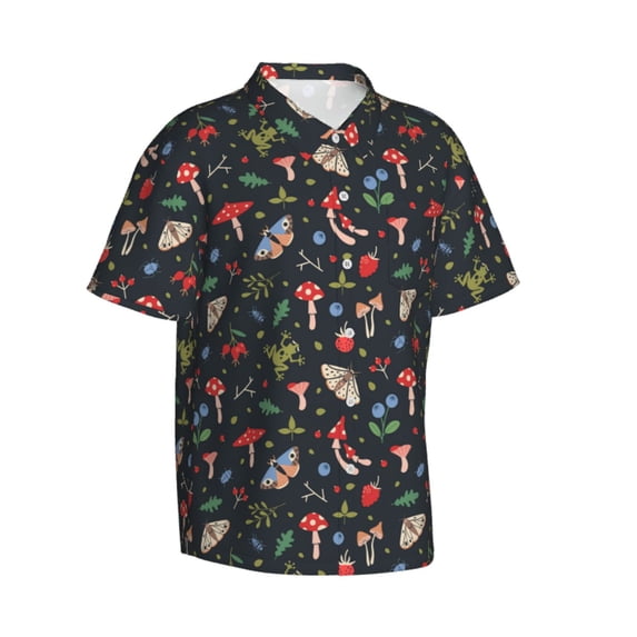 Lsque Forest Flora and Insects pattern Hawaiian Shirt for Men, Unisex Summer Beach Casual Short Sleeve Button Down Shirts-Small