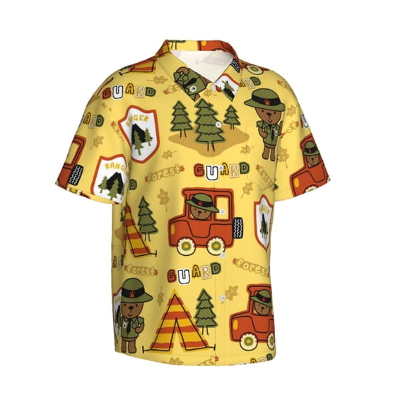Lsque Forest Guard pattern Hawaiian Shirt for Men, Unisex Summer Beach Casual Short Sleeve Button Down Shirts-Medium