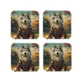 thumbnail image 1 of Lsque Forest Maple Leaf Husky Pattern 4" Drink Coasters Set of 4, PVC Leather Absorbent Coasters, Table Coaster Set Decorative Coffee Cup Coasters Housewarming Gift -Square, 1 of 6