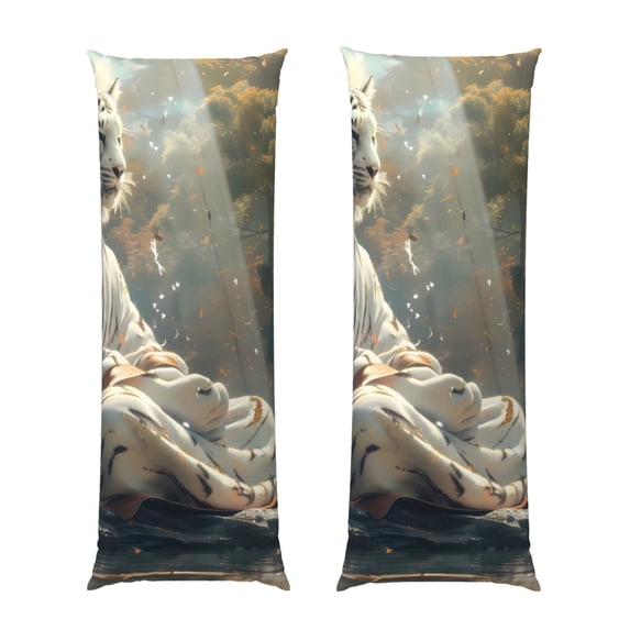 Lsque Forest Meditating White Tiger Body Pillow Case Cover,Ultra-Soft Microfiber Bed Pillow Cases 20x54 inches,Elegant Bedding,Breathable Durable Pillow Cover with Envelope Closure