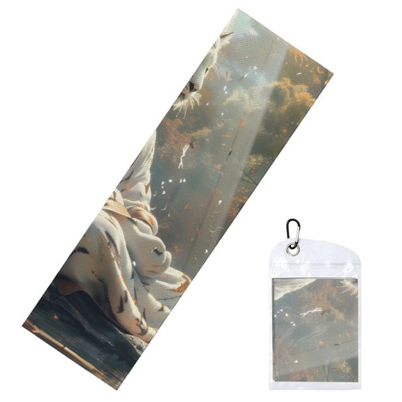 Lsque Forest Meditating White Tiger Printed Cooling Towel (40"x 12"), Ice Towel, Microfiber, Soft Breathable Chilly Towel for Yoga, Sport, Gym, Workout, Fitness, Running