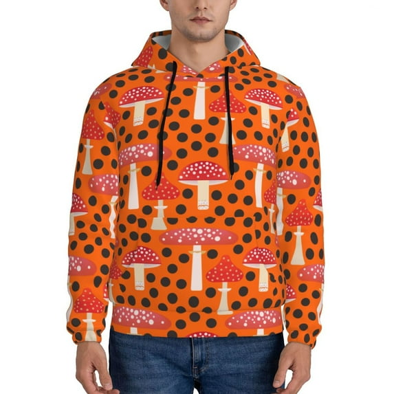 Lsque Forest Mushrooms Pattern Casual Men's Hoodie,Hooded Sweatshirt with Kangaroo Pocket,Pullover Hoodie-X-Large