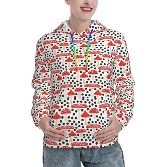 Lsque Forest Mushrooms Pattern Casual Women's Hoodie,Hooded Sweatshirt with Kangaroo Pocket,Pullover Hoodie with Eye-catching Drawstrings-Large