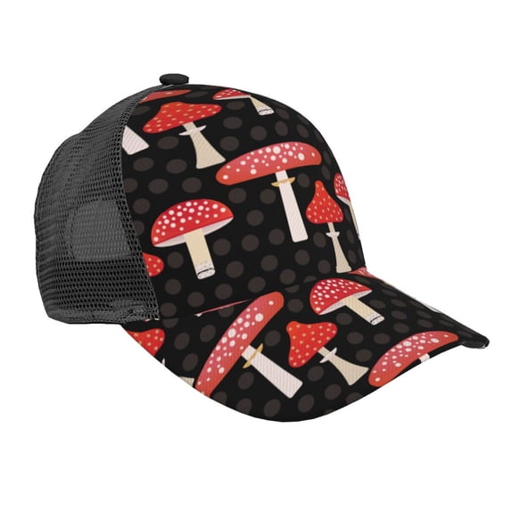 Lsque Forest Mushrooms Printed Trucker Hat - Baseball Cap for Men Women - Breathable Mesh Side, Adjustable Fit - for Casual Wear