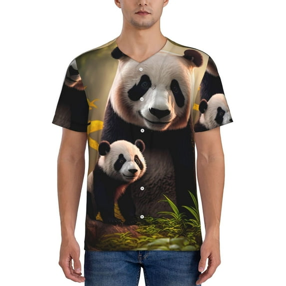 Lsque Forest Panda Pattern Mens Polo Golf Shirts Funny Graphics Shorts Sleeve Button Shirts Baseball T-shirt-X-Large