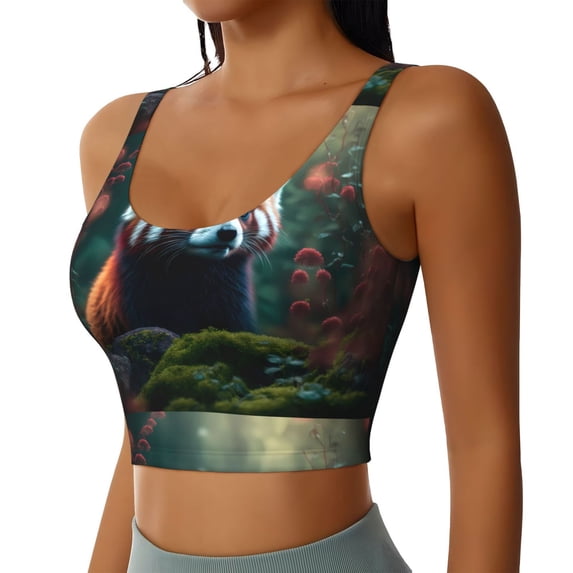 Lsque Forest Plant Raccoon Printed Women'S Sports Bra, Compression, Moisture Wicking, High-Impact Sports Bra For Women,Supportive sports bra-Large