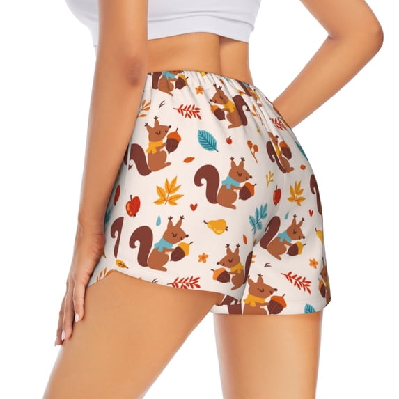 Lsque Forest Squirrel Nuts Printed Women's Running Shorts with Liner Pockets,Elastic Quick Dry Workout Athletic Gym Yoga Shorts,Womens High Waist Shorts-XX-Large