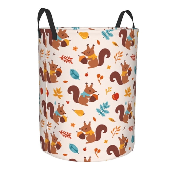 Lsque Forest Squirrel Nuts pattern Laundry Hamper Basket, Tall Woven Rope Hamper Basket for Clothes, Lightweight Storage Basket, Collapsible Waterproof-Small