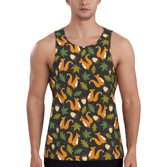 Lsque Forest Squirrel Pattern Mens Tank Tops Muscle Athletic Quick Dry Sleeveless Workout Fitness T Shirts Beach Tank Top, Loose-fit Sleeveless Shirt for Men-3X-Large