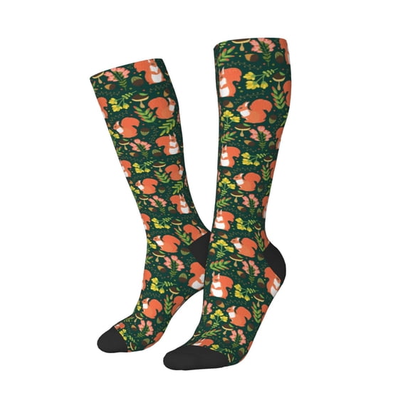 Lsque Forest Squirrel Printed Crew Socks Men's Women's LightWeight Thin Casual Calf Socks ,Knee High Socks,Cotton Socks