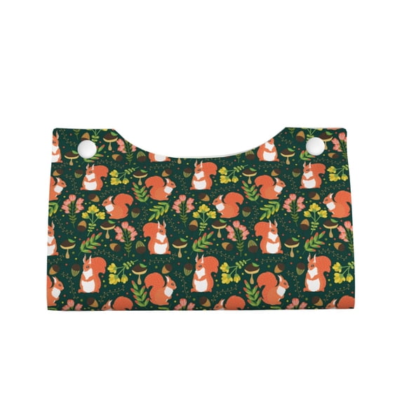 Lsque Forest Squirrel Printed Long Tissue Box Cover Holder, Facial Paper Organizer Dispenser,Triangle with Bottom Belt, PVC Leather Decorative Organizer