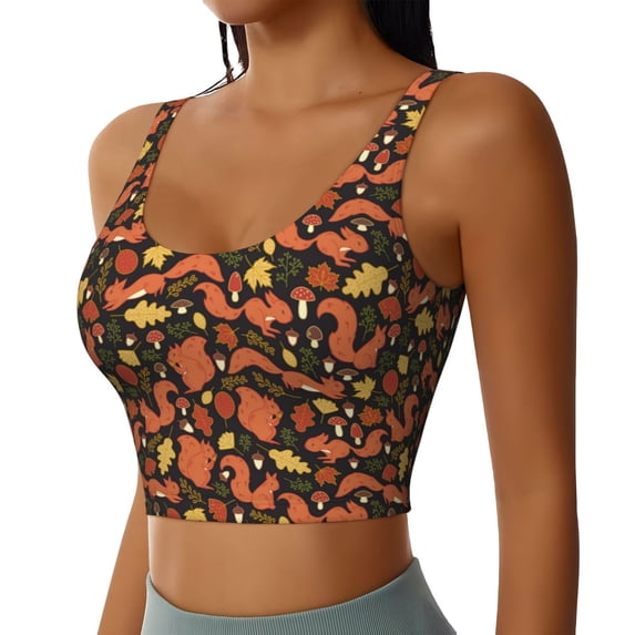 Lsque Forest Squirrel Printed Women'S Sports Bra, Compression, Moisture Wicking, High-Impact Sports Bra For Women,Supportive sports bra-Large