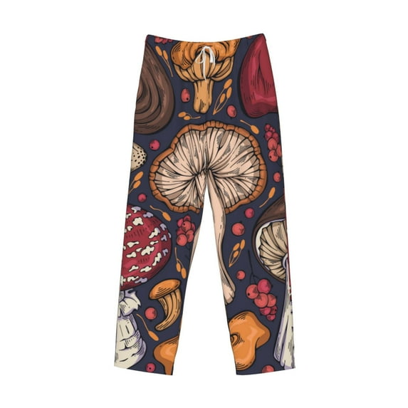 Lsque Forest Wild Mushroom Print Men's Pajama Pants, Lounge Pant - Comfortable Home Wear,Elastic Waistband, Stylish Design-X-Large