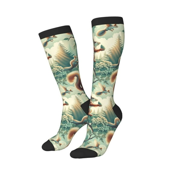 Lsque Forest squirrel surreal Printed Crew Socks Men's Women's LightWeight Thin Casual Calf Socks ,Knee High Socks,Cotton Socks