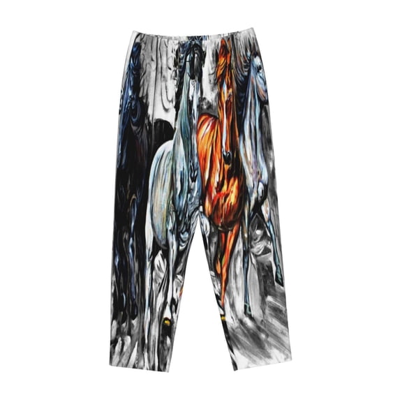 Lsque Four Running Horses Print Women's Pajama Pants, Lounge Pant - Comfortable Home Wear,Elastic Waistband, Stylish Design-Small