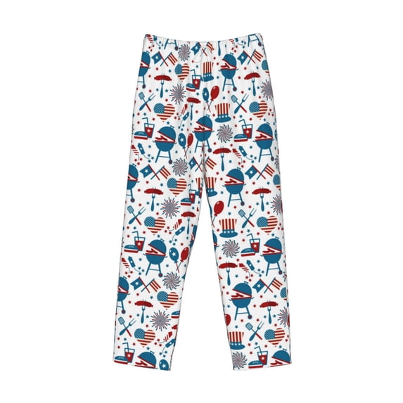Lsque Fourth Of July Party Print Men's Pajama Pants, Lounge Pant - Comfortable Home Wear,Elastic Waistband, Stylish Design-Small