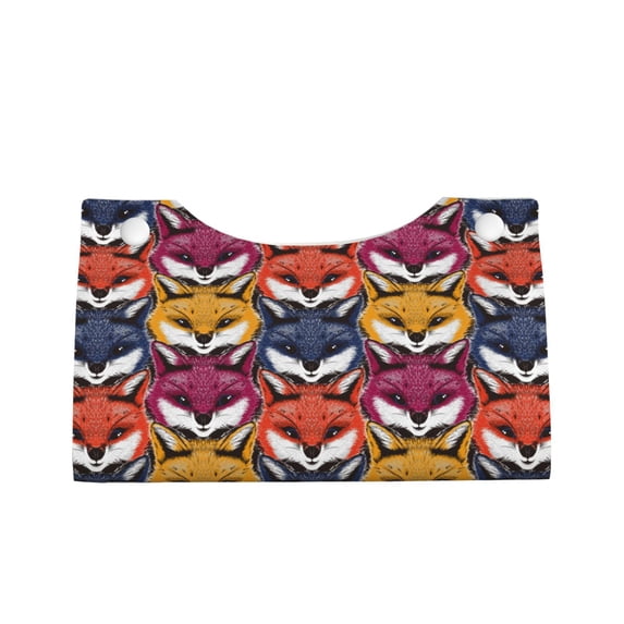 Lsque Fox Face Printed Long Tissue Box Cover Holder, Facial Paper Organizer Dispenser,Triangle with Bottom Belt, PVC Leather Decorative Organizer