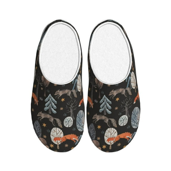 Lsque Fox In The Forest Pattern Womens Comfort Cotton on Scuff With Memory Foam and Anti-skid Sole Slipper-35/36
