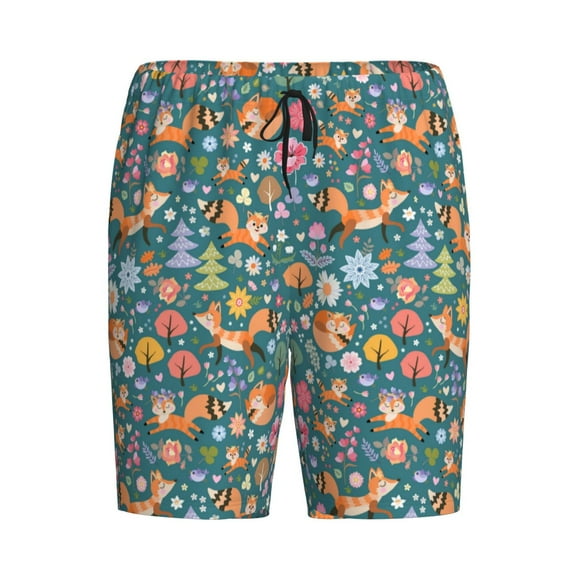 Lsque Foxes and Birds in Forest Mens Sleep Pajama Shorts,Short Pajama Pants, Cotton Ultra-Soft Knit-Large