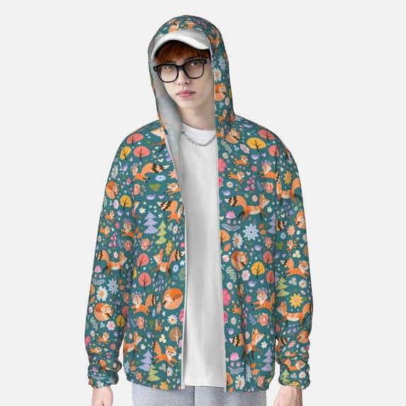 Lsque Foxes and Birds in Forest UPF 50+ Lightweight Sun Protection Men's Women's Long Sleeve Shirt, Hoodie Performance -Medium