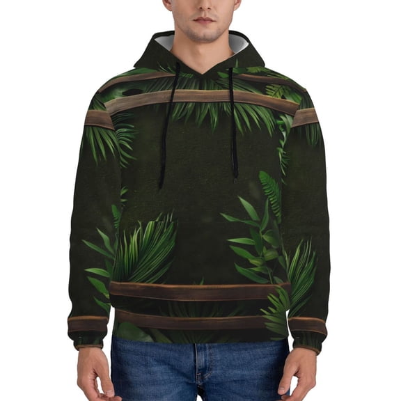 Lsque Framed Greenery Wall Art Pattern Casual Men's Hoodie,Hooded Sweatshirt with Kangaroo Pocket,Pullover Hoodie-Large