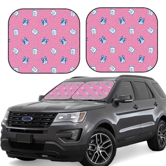 Lsque French Bulldog 2 PCS Windshield Sun Shade | CarFoldable Window Covers | Car Accessories Reflect UV for Universal Cars SUV Truck | Small