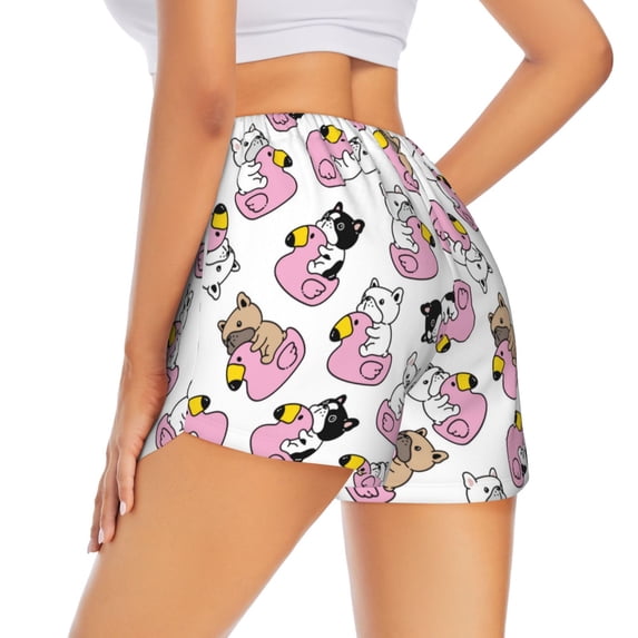 Lsque French Bulldog Duck Printed Women's Running Shorts with Liner Pockets,Elastic Quick Dry Workout Athletic Gym Yoga Shorts,Womens High Waist Shorts-Small