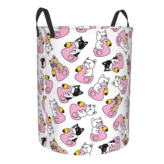 Lsque French Bulldog Duck pattern Laundry Hamper Basket, Tall Woven Rope Hamper Basket for Clothes, Lightweight Storage Basket, Collapsible Waterproof-Small