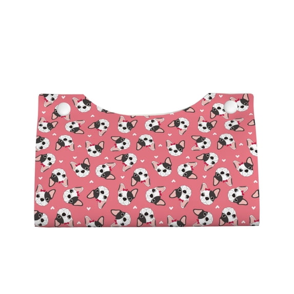 Lsque French Bulldog Face Printed Long Tissue Box Cover Holder, Facial Paper Organizer Dispenser,Triangle with Bottom Belt, PVC Leather Decorative Organizer