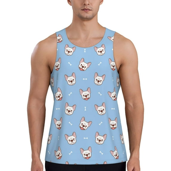 Lsque French Bulldog Head Pattern Mens Tank Tops Muscle Athletic Quick Dry Sleeveless Workout Fitness T Shirts Beach Tank Top, Loose-fit Sleeveless Shirt for Men-Large