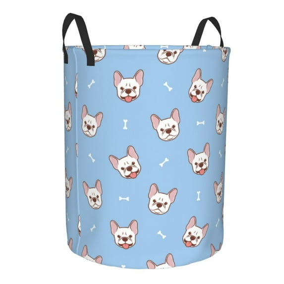 Lsque French Bulldog Head pattern Laundry Hamper Basket, Tall Woven Rope Hamper Basket for Clothes, Lightweight Storage Basket, Collapsible Waterproof-Small