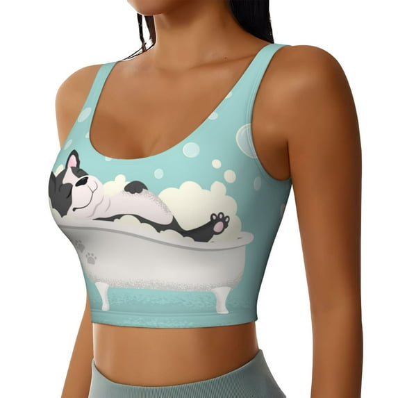 Lsque French Bulldog Taking a Bath Printed Women'S Sports Bra, Compression, Moisture Wicking, High-Impact Sports Bra For Women,Supportive sports bra-X-Large