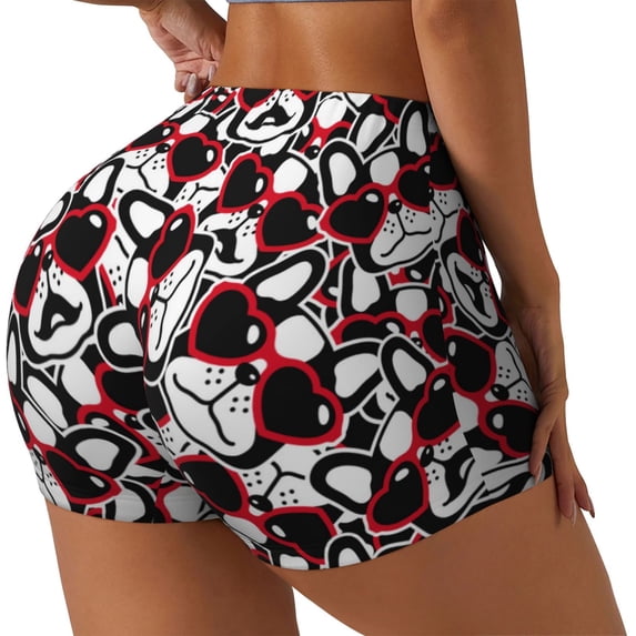 Lsque French Bulldog1 Pattern High Waisted Biker Shorts for Women-Tummy Control Fitness Athletic Workout Running Yoga Gym Shorts,Moisture-Wicking-