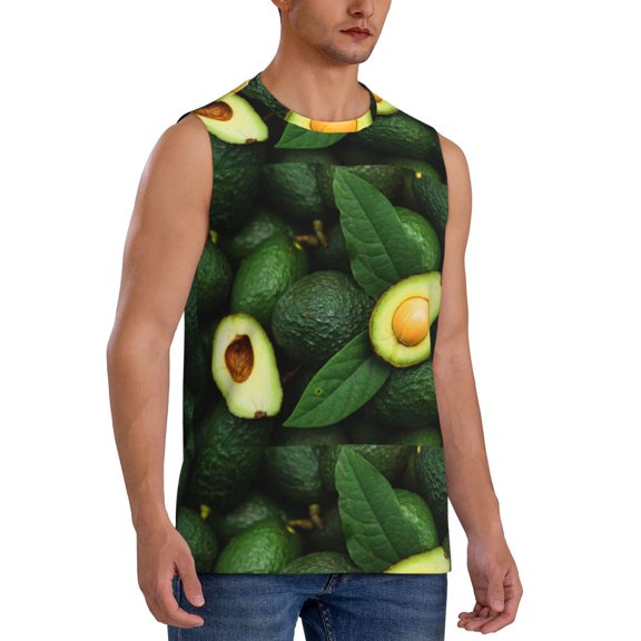 Lsque Fresh Avocados Print Men's Cotton Blend Sleeveless Muscle Shirts (S-3XL)- Moisture Wicking, Odor Protection, UPF 30 ,3X-Large