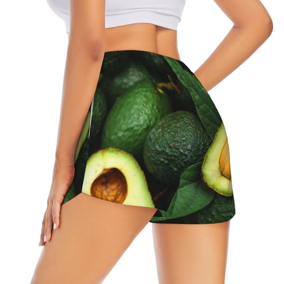 Lsque Fresh Avocados Printed Women's Running Shorts with Liner Pockets,Elastic Quick Dry Workout Athletic Gym Yoga Shorts,Womens High Waist Shorts-X-Large