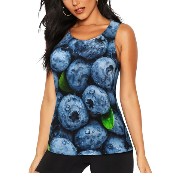 Lsque Fresh Blueberries Printed Workout Tank Tops for Women, Athletic Sports Tank Tops, Compression Sleeveless Dry Fit Shirts,Sleeveless Yoga Shirt-XX-Large