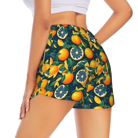 Lsque Fresh Orange Printed Women's Running Shorts with Liner Pockets,Elastic Quick Dry Workout Athletic Gym Yoga Shorts,Womens High Waist Shorts-Medium