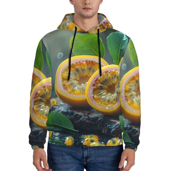 Lsque Fresh Passion Fruit Still Life Pattern Casual Men's Hoodie,Hooded Sweatshirt with Kangaroo Pocket,Pullover Hoodie-3X-Large