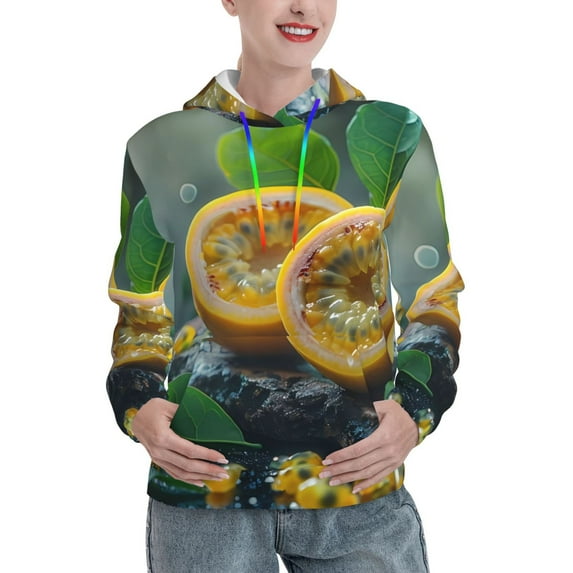 Lsque Fresh Passion Fruit Still Life Pattern Casual Women's Hoodie,Hooded Sweatshirt with Kangaroo Pocket,Pullover Hoodie with Eye-catching Drawstrings-XX-Large