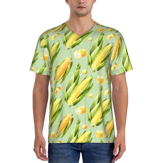 Lsque Fresh Sweet Corn Pattern Mens Polo Golf Shirts Funny Graphics Shorts Sleeve Button Shirts Baseball T-shirt-XX-Large