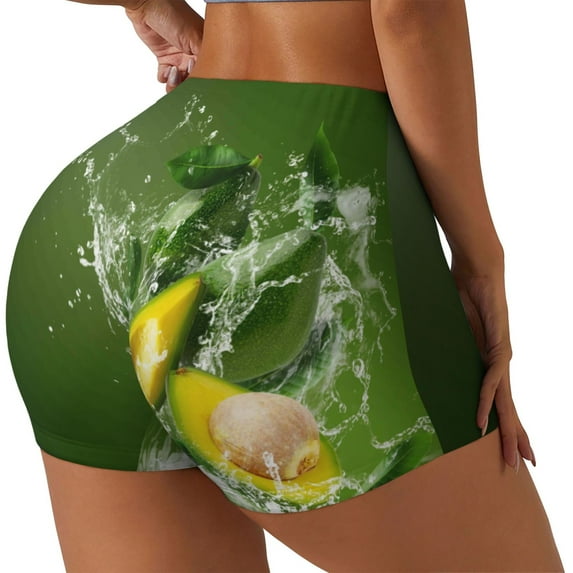 Lsque Friut Avocado Pattern High Waisted Biker Shorts for Women-Tummy Control Fitness Athletic Workout Running Yoga Gym Shorts,Moisture-Wicking-Medium