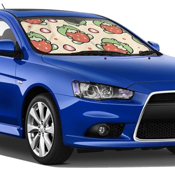Lsque Frog Hold Strawberry Car Windshield Sun Shade | Accordion Folding Style Auto Shade for Car Truck SUV Van | Blocks UV Rays Sun Visor Protector | Medium