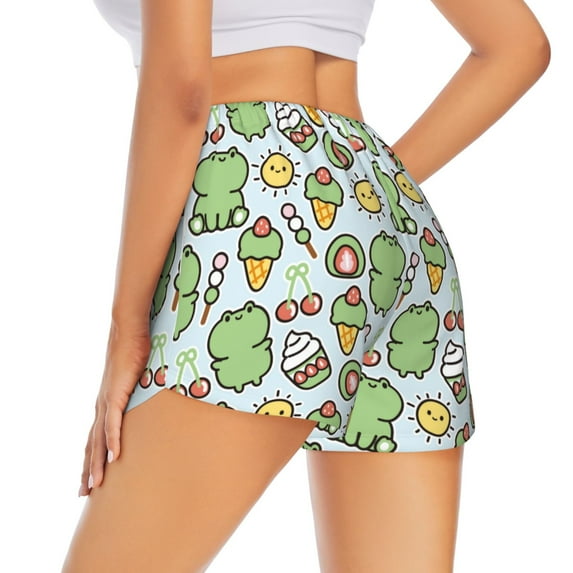 Lsque Frog With Sweet Printed Women's Running Shorts with Liner Pockets,Elastic Quick Dry Workout Athletic Gym Yoga Shorts,Womens High Waist Shorts-X-Large