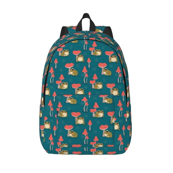Lsque Frog and Mushrooms Pattern Canvas Daypack, Durable Backpack, High-quality Versatile Backpack,Vintage Compact Backpack-Small